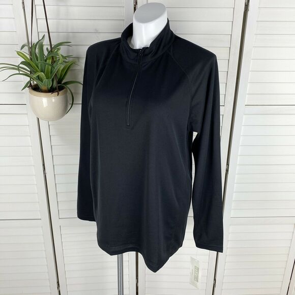 New Sahalie‎ Early Winters Black Thin Mesh Knit Half Zip Top Plus Size XXL Shirt - Picture 1 of 5